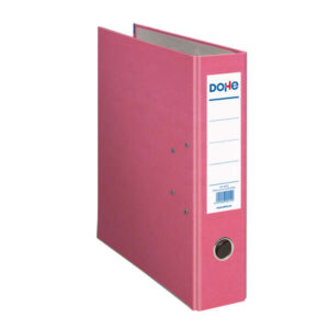 dohe archivador de palanca tamaño folio lomo ancho 70mm ollao, rado y tarjetero en el lomo carton forrado con polipropileno cantoneras metalicas color rosa