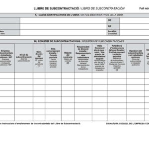 dohe libros de subcontratacion din a4 apaisado catalan/castellano 10 hojas numeradas hojas autocopiativas