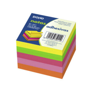dohe cubo de 400 notas reposicionables tamaño 75x75mm papel de 75gr ideal para oficina y escuela colores neon surtidos
