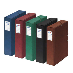 dohe caja de carton forrado con papel impreso y plastificado lomo 7cm sistema de cierre con gomas elasticas