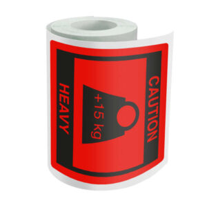 dohe rollo de 500 etiquetas adhesivas pre impresas caution heavy 80x80mm para avisar de cargas pesadas ideal para expedicion de paquetes