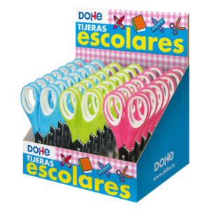 dohe expositor de 24 tijeras escolares de 125mm hojas de acero inoxidable puntas redondeadas mango ergonomico de plastico y caucho colores surtidos