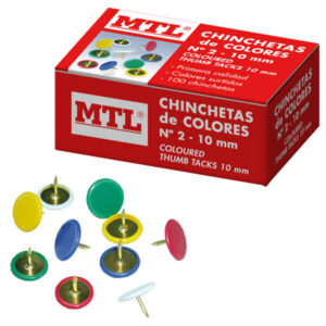 dohe caja de 100 chinchetas de colores surtidos del nº2 fabricadas con materiales de gran resistencia y calidad