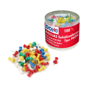 dohe caja de 100 agujas de señalizacion cabeza de plastico punta metalica de primera calidad colores surtidos