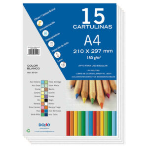 dohe pack de 15 cartulinas a4 21x29.7cm gramaje de 180g color blanco