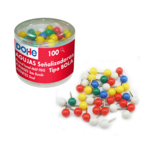 dohe caja de 100 agujas de señalizacion cabeza de plastico y punta metalica de primera calidad colores surtidos