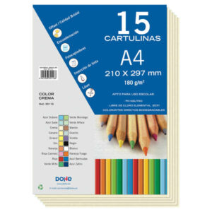 dohe pack de 15 cartulinas a4 de 180gr con ph neutro libres de cloro elemental color crema
