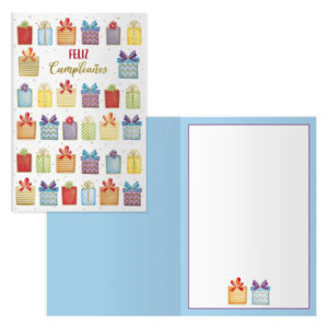 dohe pack de 6 tarjetas de felicitacion de cumpleaños 11.5x17cm impresion a todo color estampaciones con pelicula de color estampacion en seco papel offset blanco de 300gr incluye sobre de color