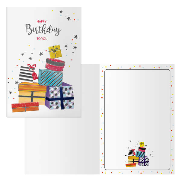 dohe pack de 6 tarjetas de felicitacion de cumpleaños 11.5x17cm impresion a todo color estampaciones con pelicula de color estampacion en seco papel offset blanco de 300gr incluye sobre de color