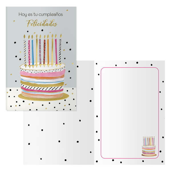 dohe pack de 6 tarjetas de felicitacion de cumpleaños 11.5x17cm impresion a todo color estampaciones con pelicula de color estampacion en seco papel offset blanco de 300gr incluye sobre de color