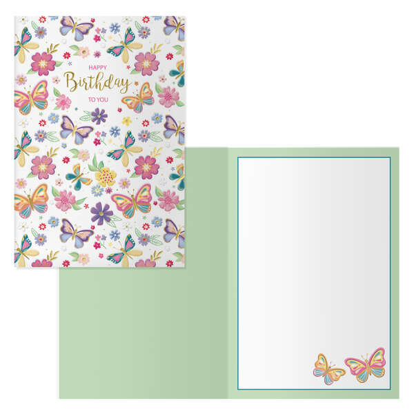 dohe pack de 6 tarjetas de felicitacion de cumpleaños 11.5x17cm impresion a todo color estampaciones con pelicula de color estampacion en seco papel offset blanco de 300gr incluye sobre de color