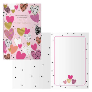 dohe pack de 6 tarjetas de felicitacion de cumpleaños 11.5x17cm impresion a todo color estampaciones con pelicula de color estampacion en seco papel offset blanco de 300gr incluye sobre de color