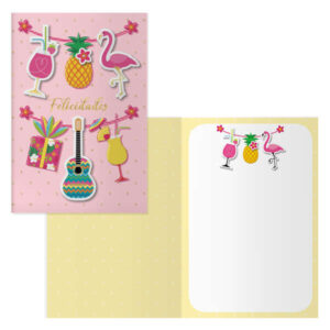 dohe pack de 6 tarjetas de felicitacion de cumpleaños 11.5x17cm impresion a todo color estampaciones con pelicula de color estampacion en seco papel offset blanco de 300gr incluye sobre de color