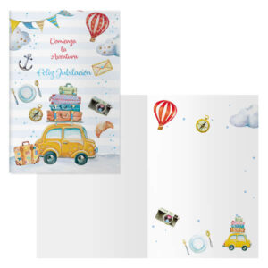 dohe pack de 6 tarjetas de felicitacion de jubilacion 11.5x17cm impresion a todo color estampaciones con pelicula de color estampacion en seco papel offset blanco de 300gr incluye sobre de color