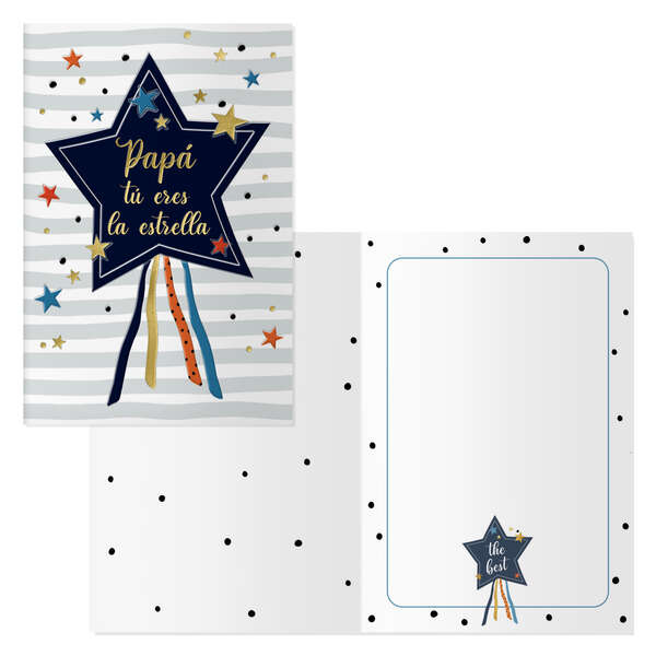 dohe pack de 6 tarjetas de felicitacion dia del padre 11.5x17cm impresion a todo color estampaciones con pelicula de color estampacion en seco papel offset blanco de 300gr incluye sobre de color