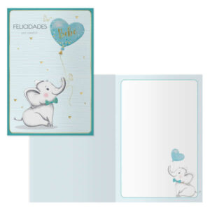 dohe elephant pack de 6 tarjetas de felicitacion para nacimientos 11.5x17cm impresas a todo color estampaciones con pelicula de color estampacion en seco papel offset blanco de 300gr incluye sobre de color