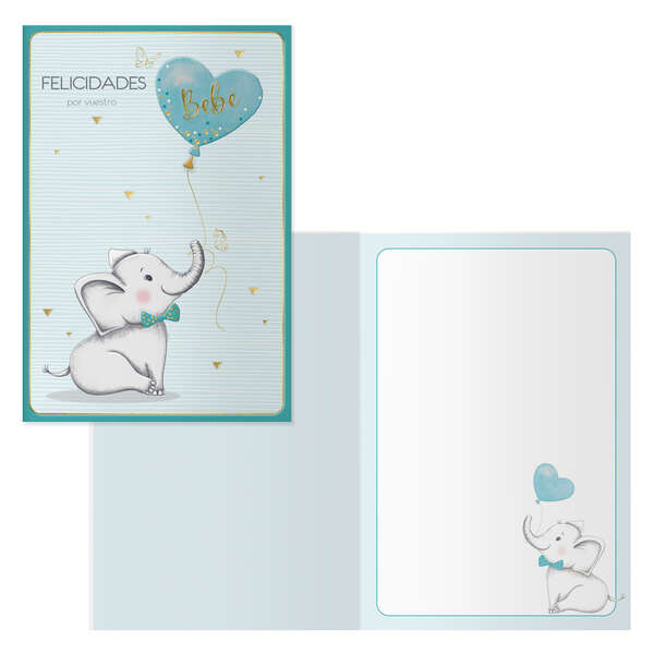dohe elephant pack de 6 tarjetas de felicitacion para nacimientos 11.5x17cm impresas a todo color estampaciones con pelicula de color estampacion en seco papel offset blanco de 300gr incluye sobre de color
