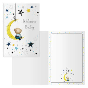 dohe luna pack de 6 tarjetas de felicitacion para nacimientos 11.5x17cm impresas a todo color estampaciones con pelicula de color estampacion en seco papel offset blanco de 300gr incluye sobre de color