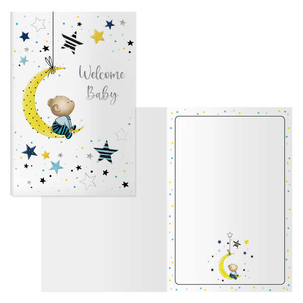 dohe luna pack de 6 tarjetas de felicitacion para nacimientos 11.5x17cm impresas a todo color estampaciones con pelicula de color estampacion en seco papel offset blanco de 300gr incluye sobre de color