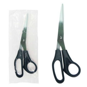 dohe tijera de acero inoxidable puntas redondeadas mango ergonomico de plastico color negro en bolsa de plastico individual