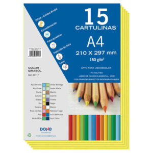 dohe pack de 15 cartulinas a4 de 180gr con ph neutro libres de cloro elemental color girasol
