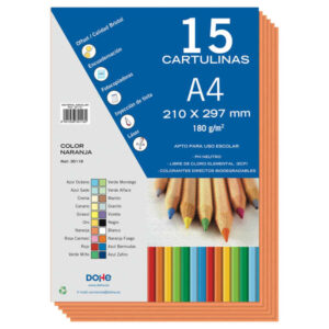 dohe pack de 15 cartulinas a4 de 180gr con ph neutro libres de cloro elemental color naranja