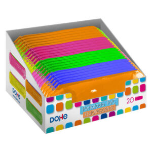 dohe expositor con 20 portatodos simples redondos fabricados en pvc de 280 micras transparente fluorescente cierre de cremallera colores surtidos