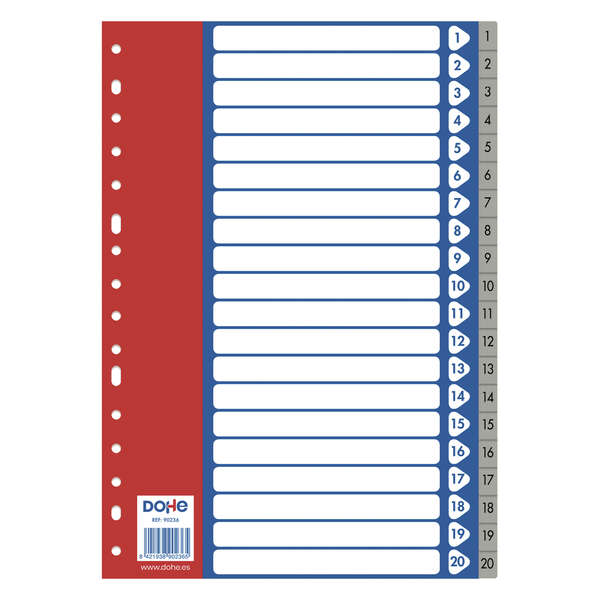 dohe separadores para archivadores y carpetas de anillas 120 micras multitaladro de 16 perforaciones bolsa autoadhesiva individual