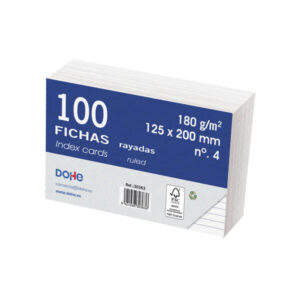 dohe fichas de cartulina offset blanca 180g rayadas paquete de 100 fichas