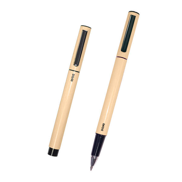 dohe boligrafos de metal ligero cuerpo ovalado amarillo ergonomicos y deslizamiento perfecto capucha con clip fabricados en aluminio tinta azul