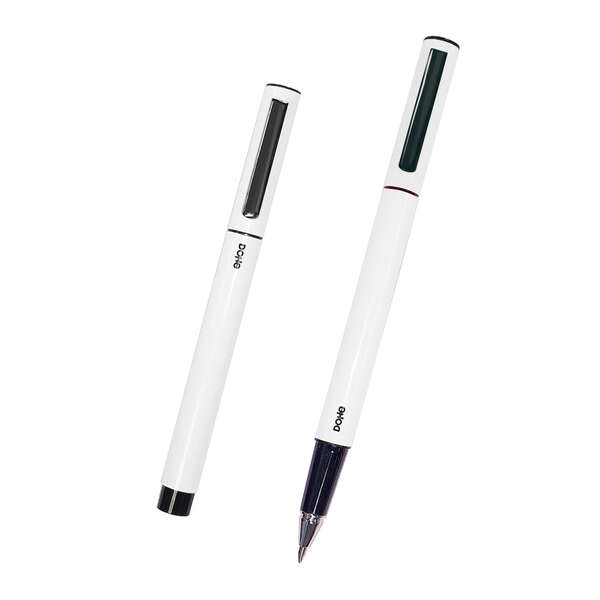 dohe boligrafos elegantes de metal ligero cuerpo ovalado blanco ergonomicos y deslizamiento perfecto capucha con clip fabricados en aluminio tinta azul
