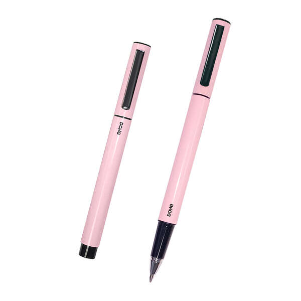 dohe boligrafos elegantes de metal ligero cuerpo ovalado en rosa ergonomicos y deslizamiento perfecto capucha con clip a juego fabricados en aluminio incluye tinta azul