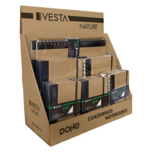dohe expositor de sobremesa para cuadernos vesta nature fabricado en carton reforzado color kraft diseño resistente y ecologico ideal para organizar y exhibir cuadernos