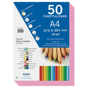 dohe pack de 50 cartulinas a4 de 180gr con ph neutro libres de cloro elemental color rosa