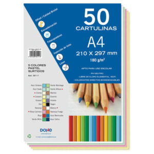 dohe pack de 50 cartulinas a4 de 180gr con ph neutro libres de cloro elemental colores pastel surtidos
