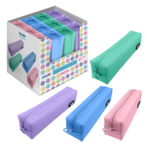 dohe expositor con 12 portatodos simples cuadrados tacto suave cierre de cremallera colores surtidos