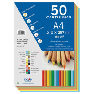 dohe pack de 50 cartulinas a4 de 180gr con ph neutro libres de cloro elemental colores intensos surtidos