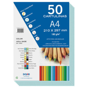 dohe pack de 50 cartulinas a4 de 180gr con ph neutro libres de cloro elemental color azul sado