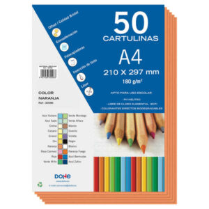 dohe pack de 50 cartulinas a4 de 180gr con ph neutro libres de cloro elemental color naranja