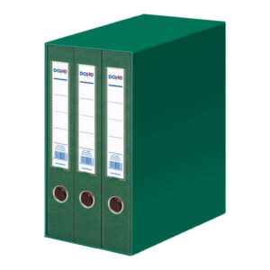 dohe modulo de 3 archivadores a4 lomo estrecho con ollao y rado carton forrado con polipropileno cantoneras metalicas palanca de maxima calidad color verde