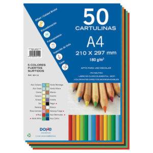 dohe pack de 50 cartulinas a4 de 180gr con ph neutro libres de cloro elemental colores intensos surtidos