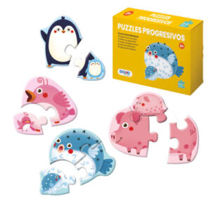 dohe pack de 4 puzzles para niños de 2/3 piezas tematica animales doble capa de carton capa intermedia de contrachapado estimula imaginacion a partir de 2 años