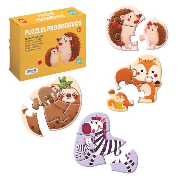 dohe pack de 4 puzzles para niños de 4/5 piezas tematica animales doble capa de carton capa intermedia de contrachapado estimula imaginacion a partir de 2 años