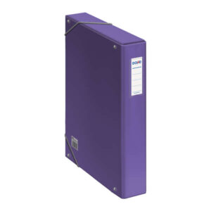 dohe caja para proyectos lomo de 5cm carton forrado con papel impreso y plastificado tarjetero con etiqueta en el lomo sistema de cierre con gomas elasticas color morado