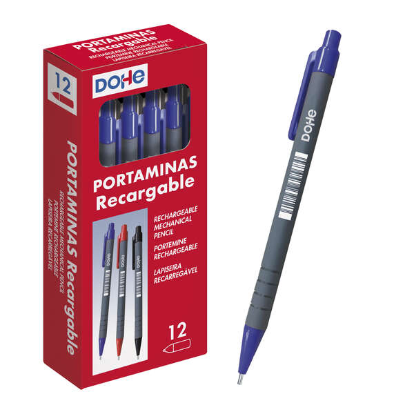 dohe portaminas recargable con cuerpo de plastico para minas de grafito de 0.5mm punta acolchada metalica clip y goma de borrar en pulsador grip ergonomico