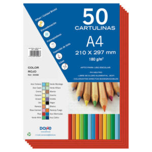 dohe pack de 50 cartulinas a4 de 180gr con ph neutro libres de cloro elemental color rojo