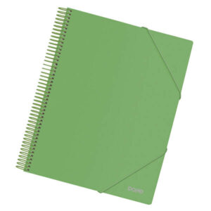dohe carpeta con 30 fundas tamaño a4 tapa de polipropileno opaco de 800 micras fundas transparentes de 80 micras espiral de plastico de color gomas elasticas a juego