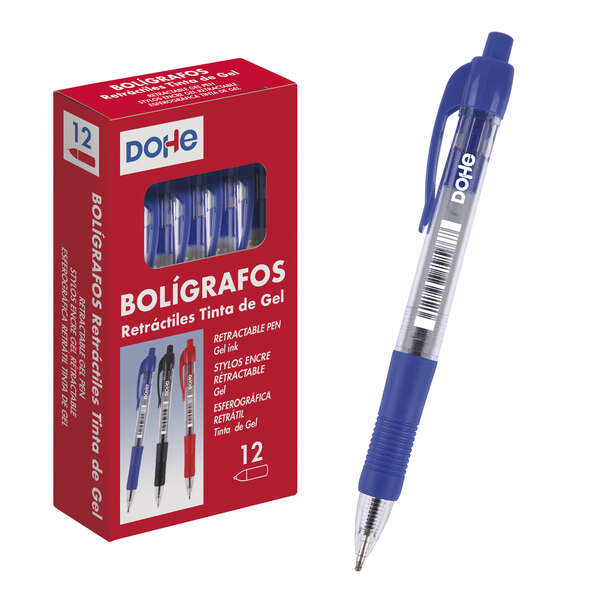 dohe boligrafos retractiles de tinta de gel permanente punta bola de 0.7mm trazo de 0.4mm resistente al agua cuerpo de plastico grip de caucho caja de 12 uds