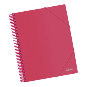 dohe carpeta con 40 fundas tamaño a4 tapa de polipropileno opaco de 800 micras fundas transparentes de 80 micras espiral de plastico de color gomas elasticas a juego