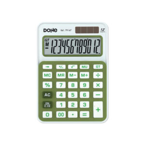 dohe calculadora de sobremesa pequeña 12 digitos teclas de gran formato 4 teclas de memoria apagado automatico alimentacion solar y pilas color blanco/verde